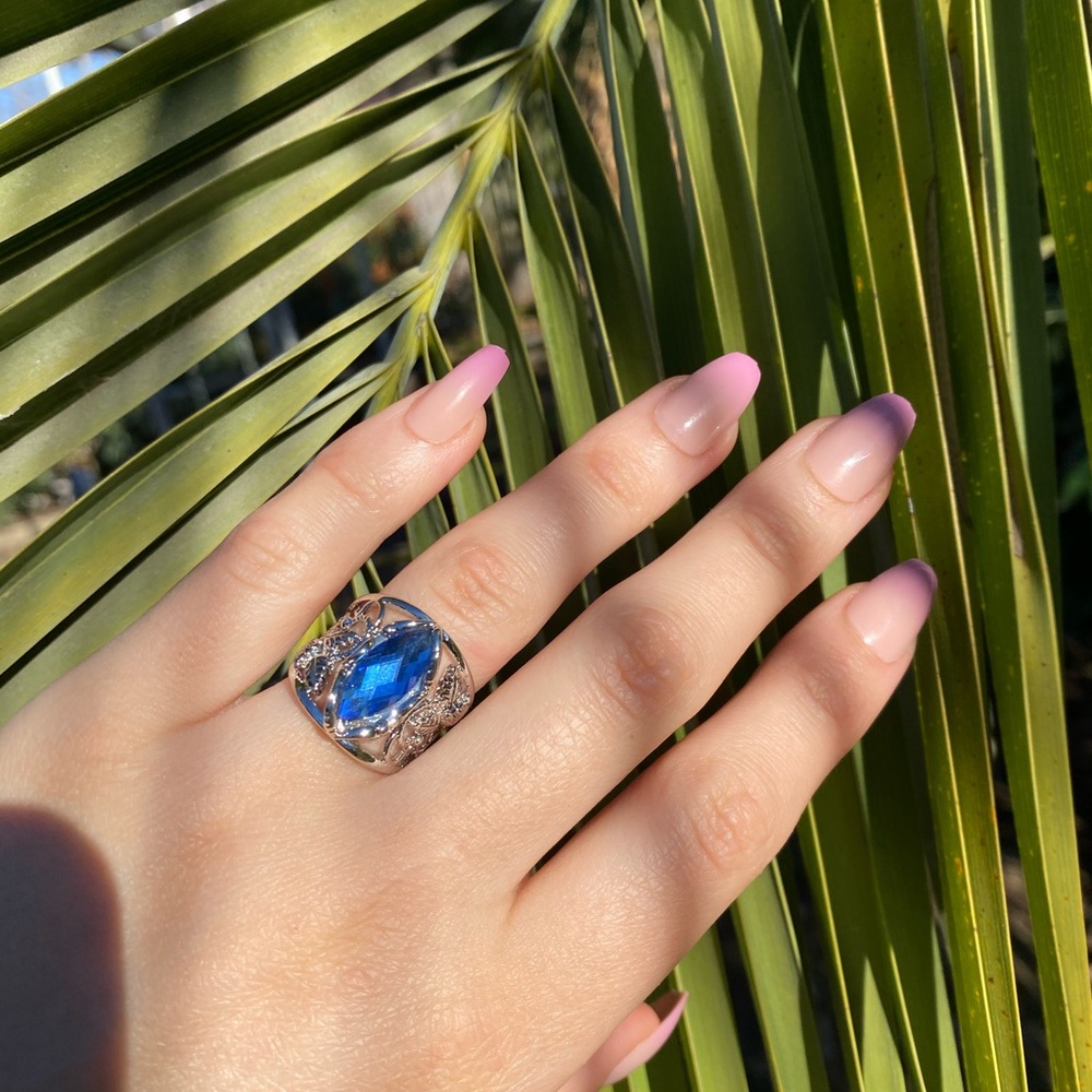 NEW 925  Silver Marquise Cut Blue/Stone Ring - Picture 2 of 14